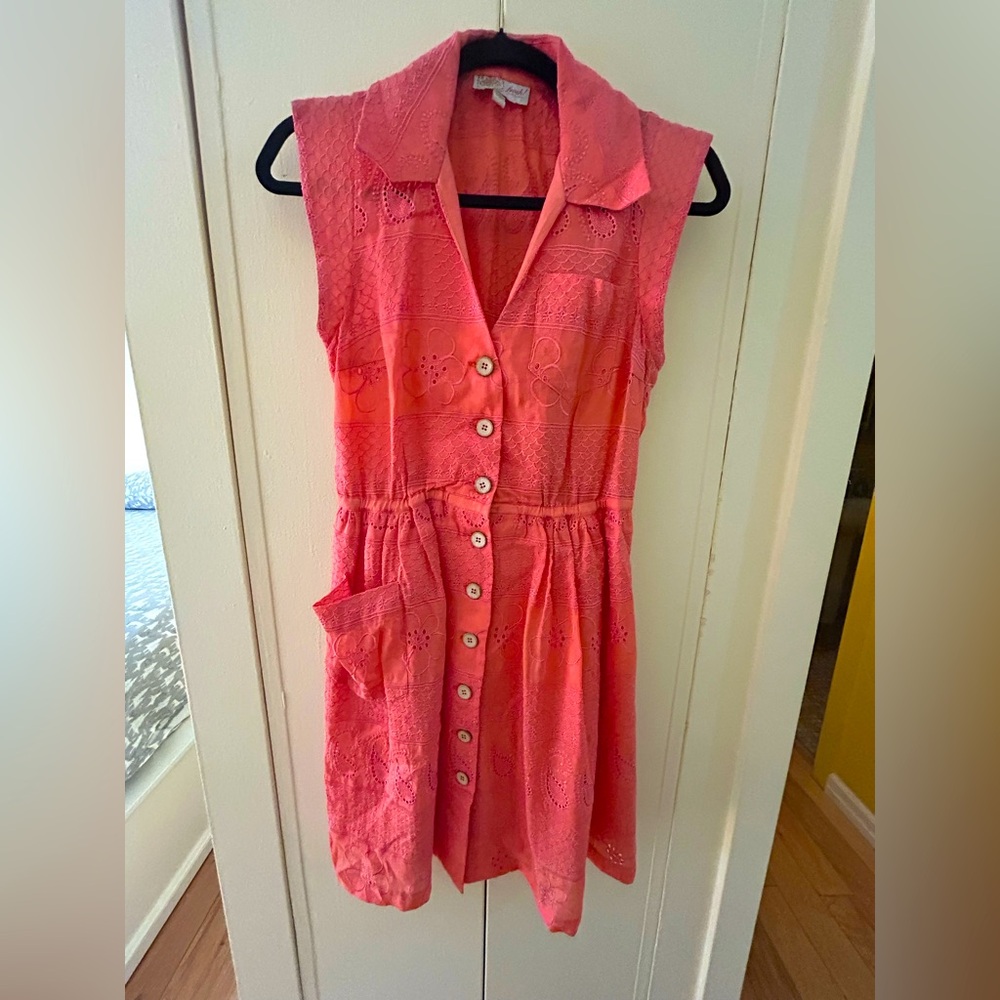Coral Sleeveless Button-Down Dress
